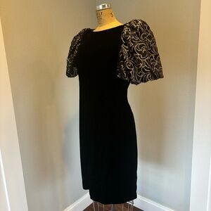 Jessica Howard-By Mitchell Rodell Vintage SZ 6 Black Velvet Sparkle Puff Sleeve